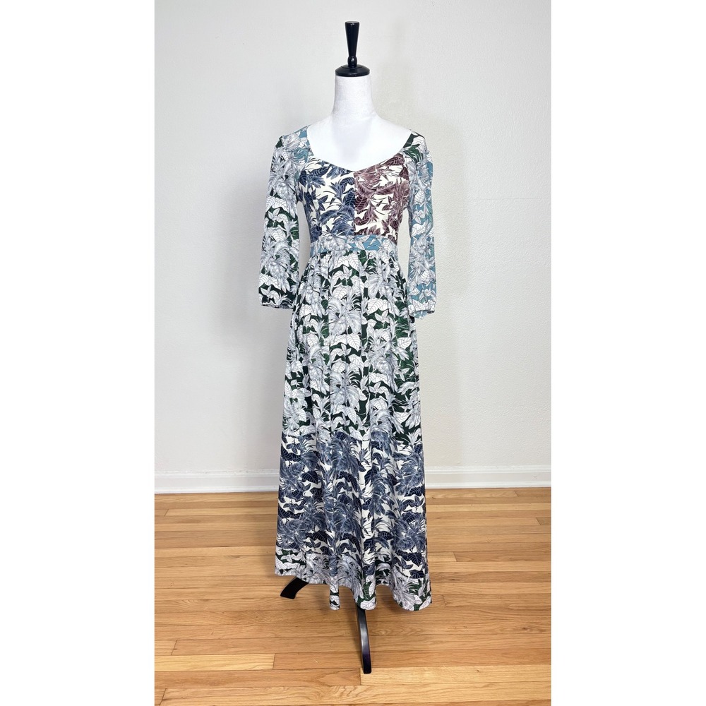 Skies Are Blue Colorful Floral Ballon Sleeve Maxi Dress Size XS Cottage Boho